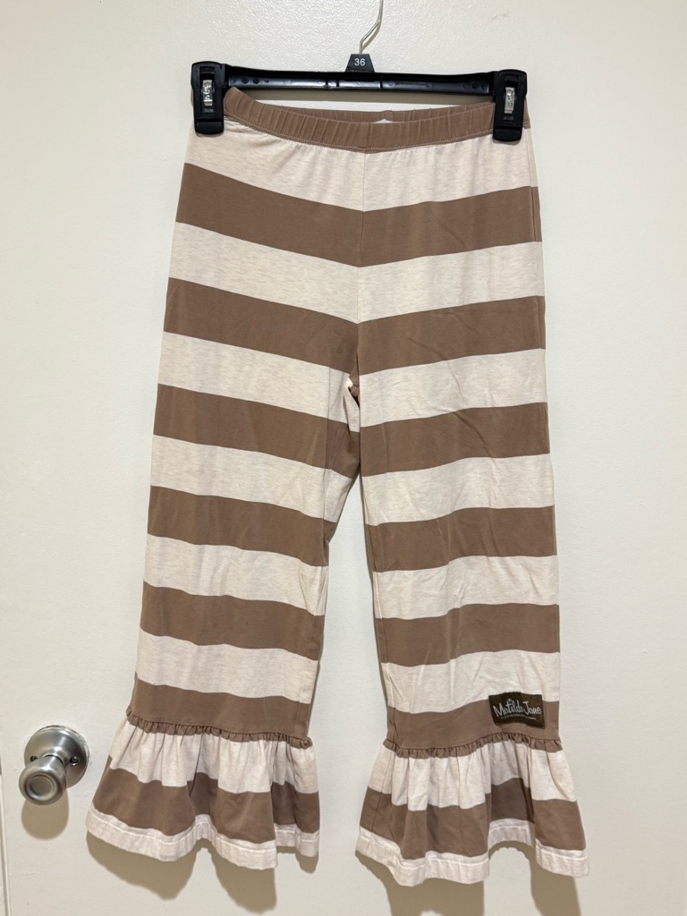 Matilda Jane Brown and Cream Striped Big Ruffle Hem Kids Pants